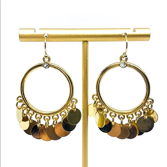 Rhinestone Gold Circle Drop Earring - Picture 5 of 5